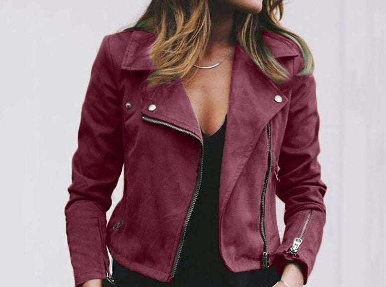 Women's Leather Jacket - Oblique Zipper