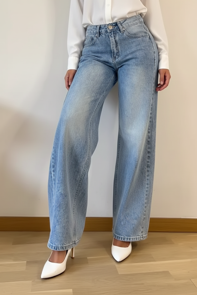 Retro Wide-Leg Denim Jeans