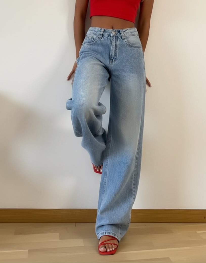 Retro Wide-Leg Denim Jeans