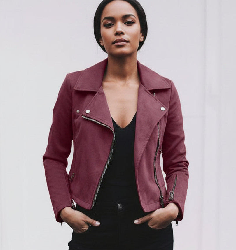 Women's Leather Jacket - Oblique Zipper
