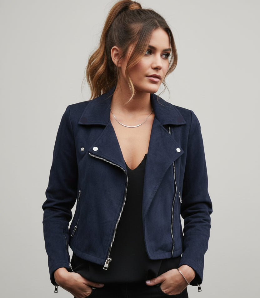 Women's Leather Jacket - Oblique Zipper
