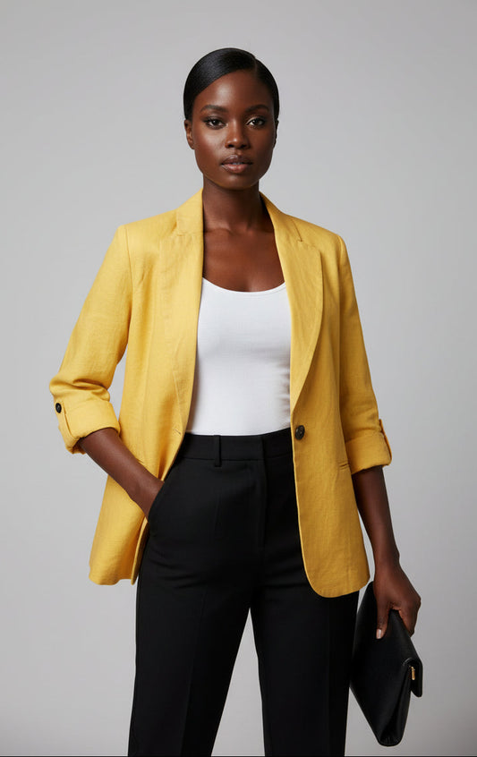 Women's Lightweight Linen Blazer [Yellow/S]
