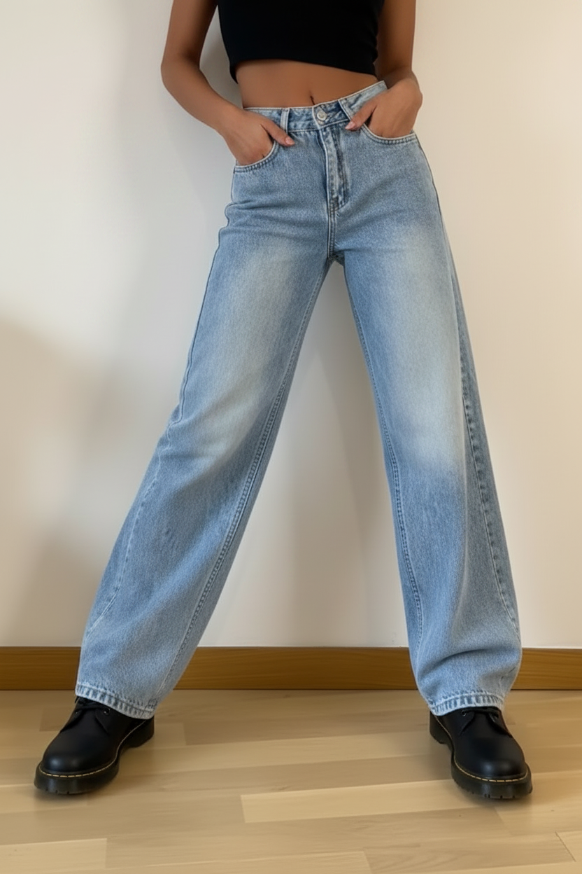 Retro Wide-Leg Denim Jeans