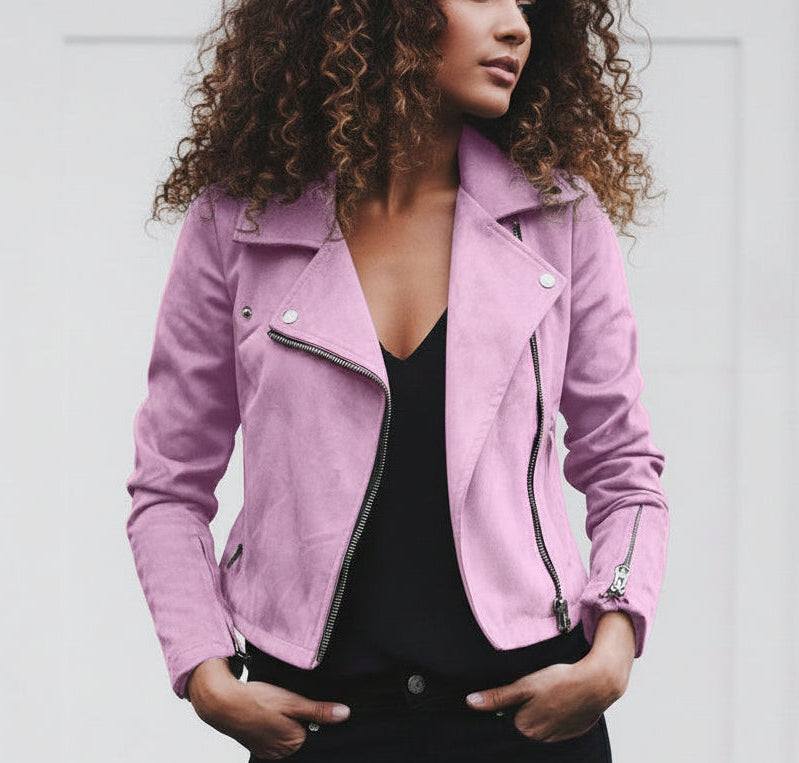 Women's Leather Jacket - Oblique Zipper