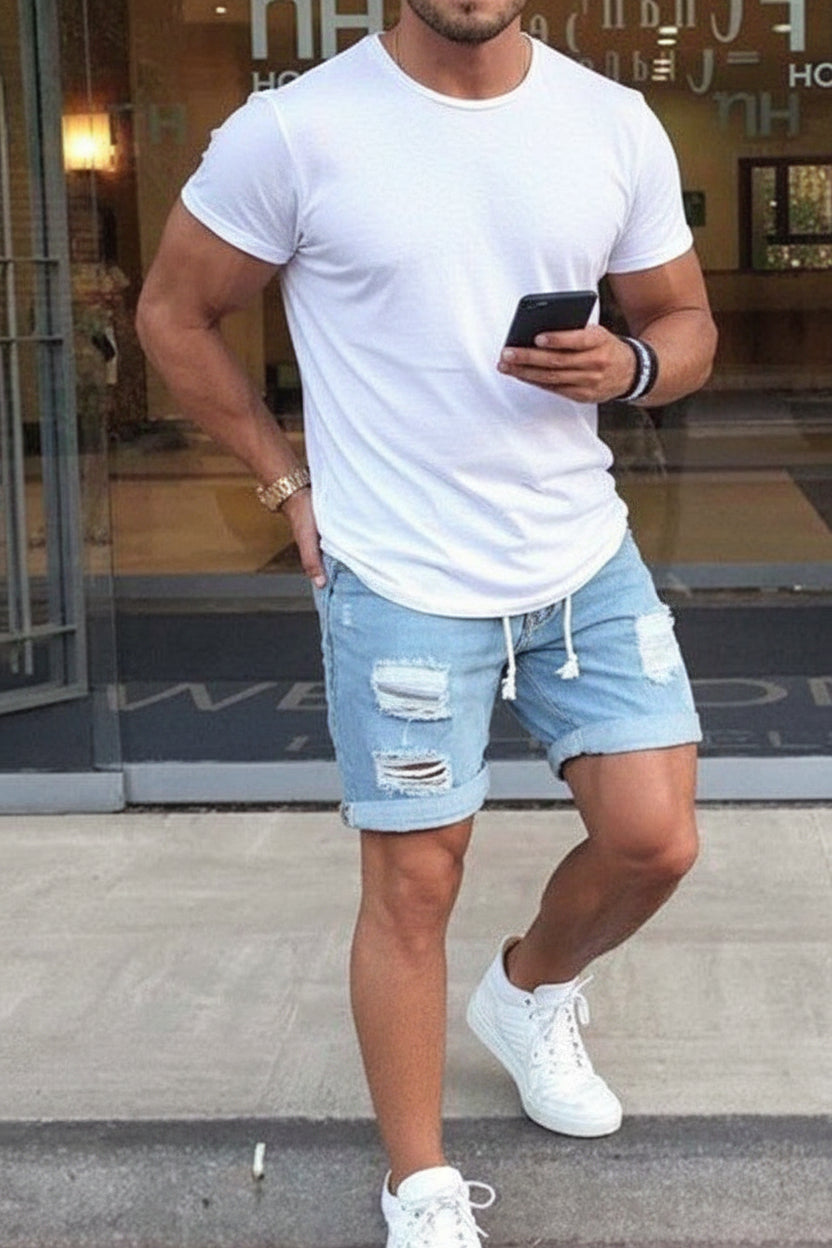 TIER Loose-Ripped Denim Shorts