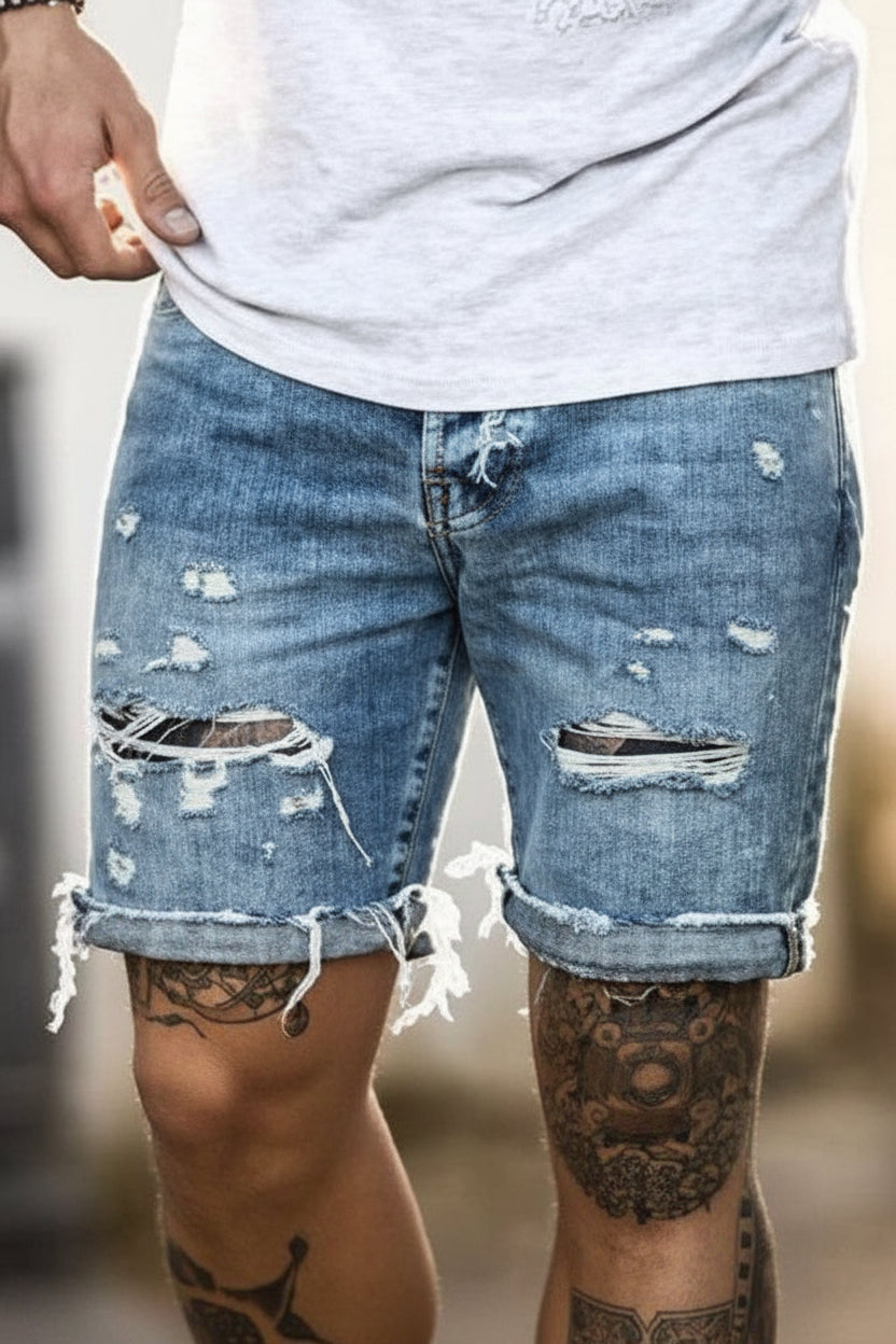 TIER Loose-Ripped Denim Shorts