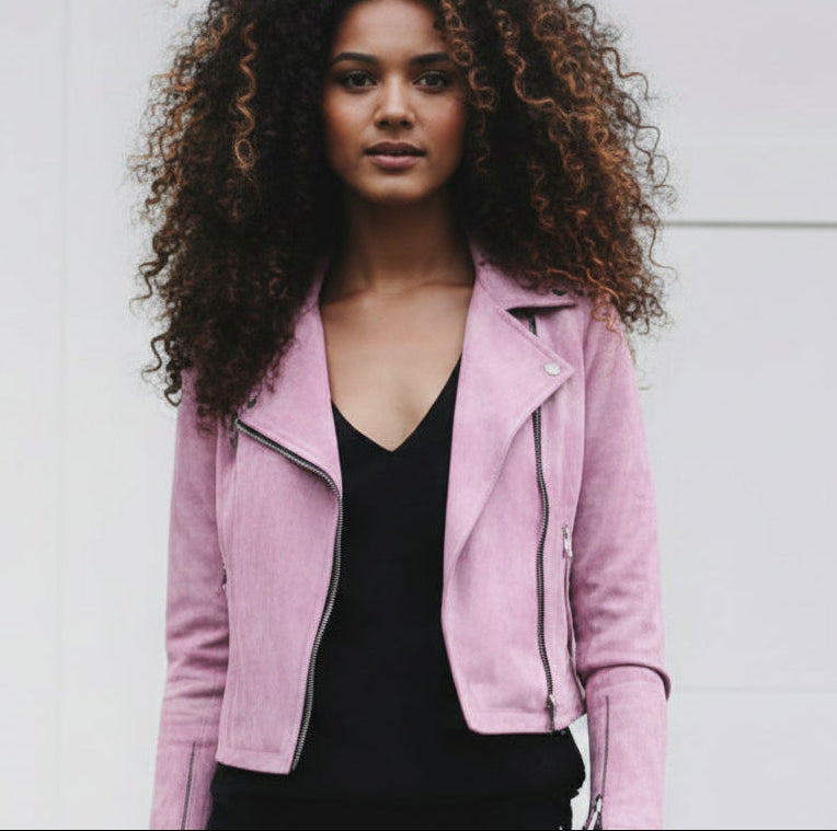 Women's Leather Jacket - Oblique Zipper