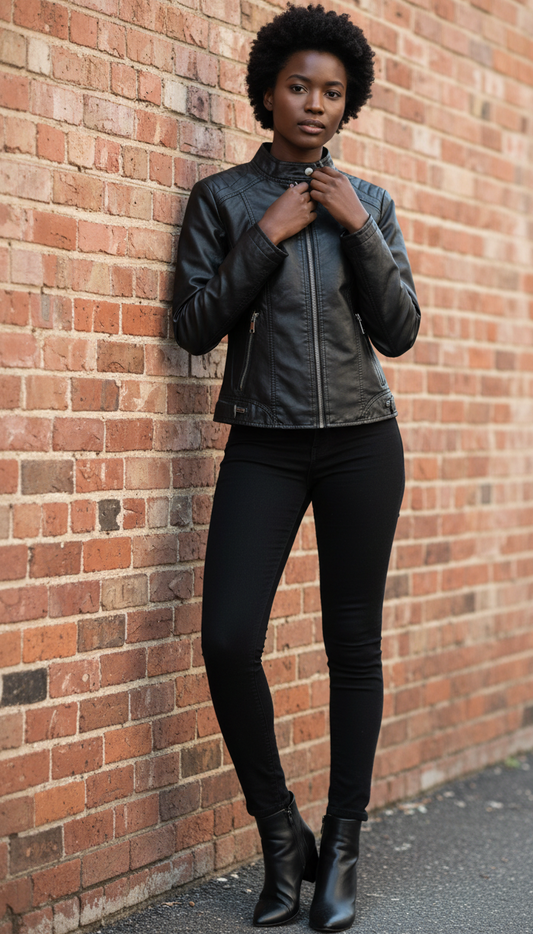 Women's Thin Mock-Neck Leather Jacket