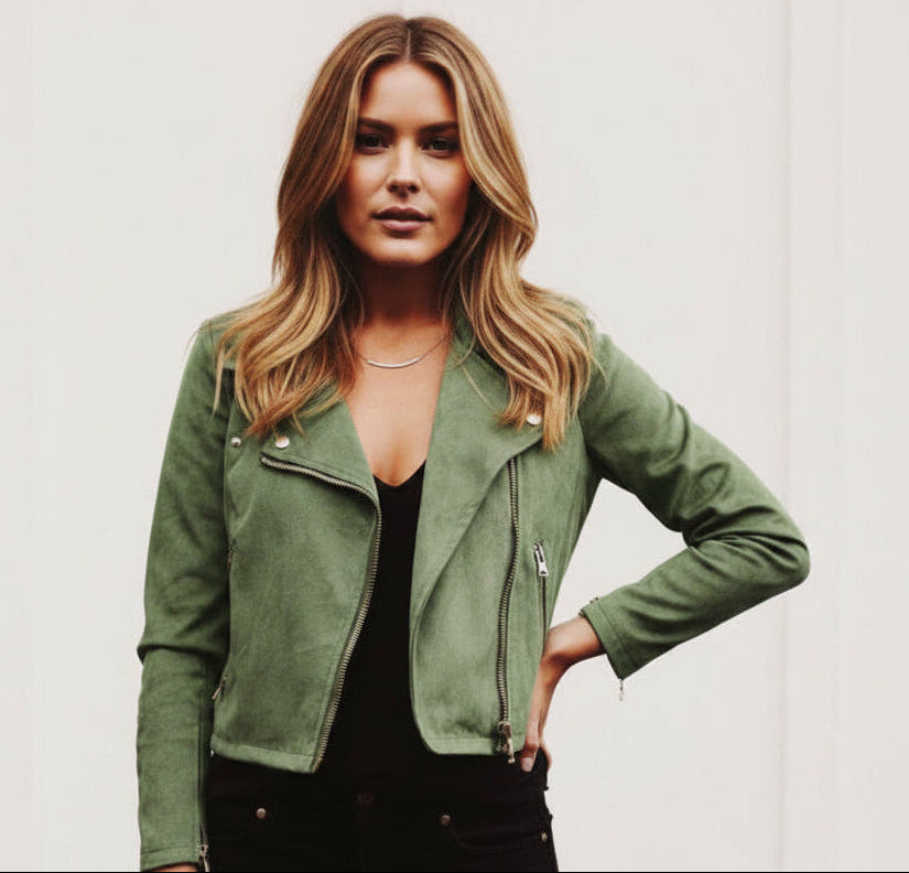 Women's Leather Jacket - Oblique Zipper