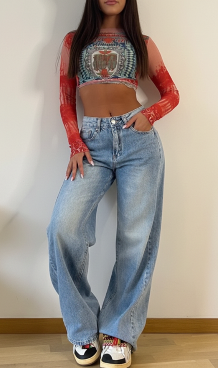 Retro Wide-Leg Denim Jeans
