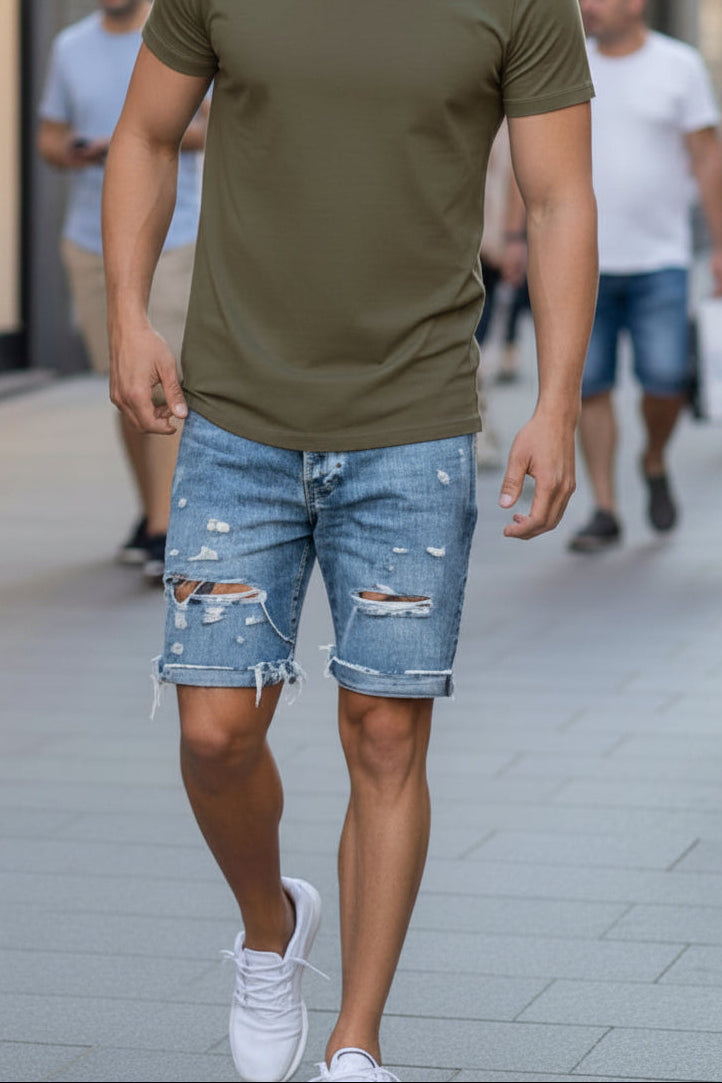 TIER Loose-Ripped Denim Shorts