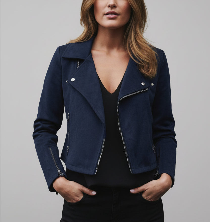 Women's Leather Jacket - Oblique Zipper