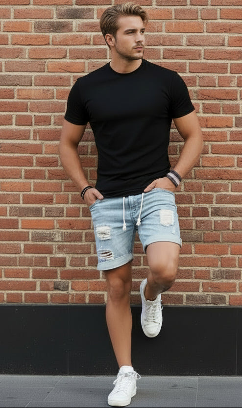 TIER Loose-Ripped Denim Shorts